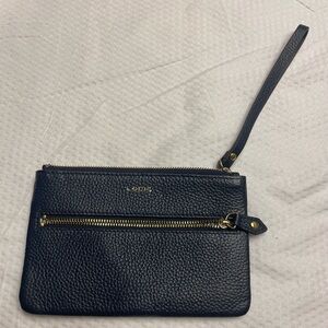 Lodis Navy Leather Wristlet with Gold Accents